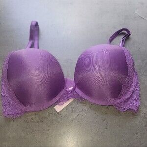 Victorias Secret Push Up Dreams Angels Purple Lace Trim Underwire Bra 32D